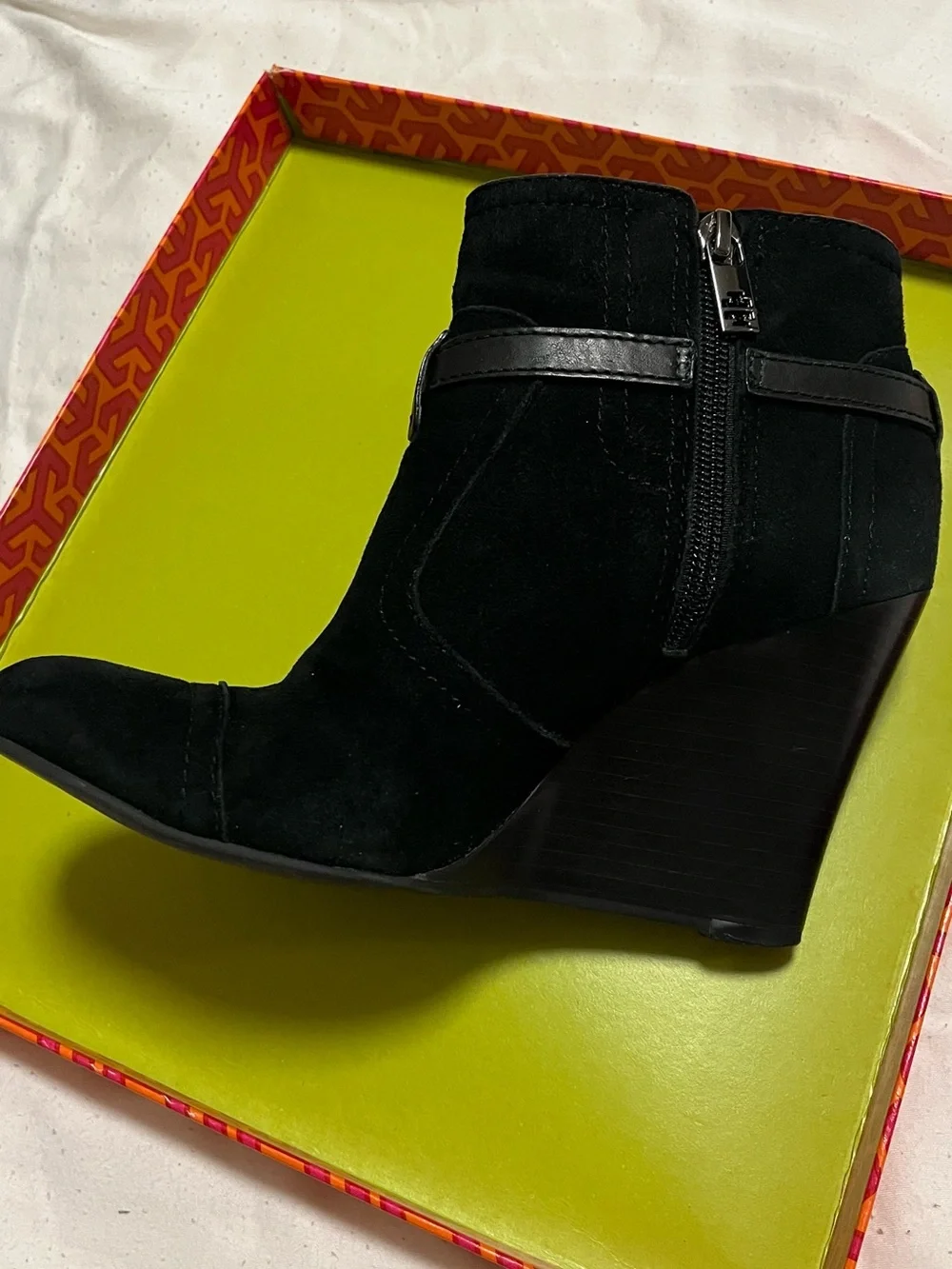 Tory Burch  Black Suede Wedge Ankle Boots